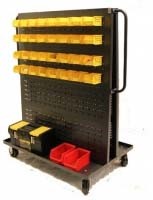 Plastic Storage Bins on Cart